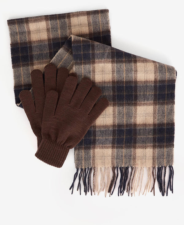 Barbour Tartan Scarf & Glove Gift Set - Brown Tartan