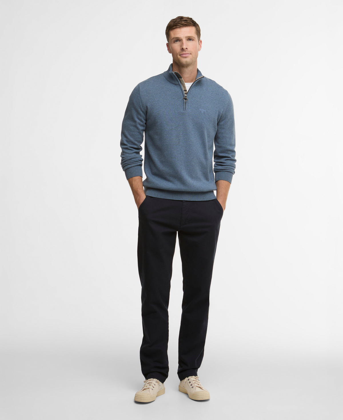 Barbour Cotton Half Zip Knitted Jumper - Dusk Blue