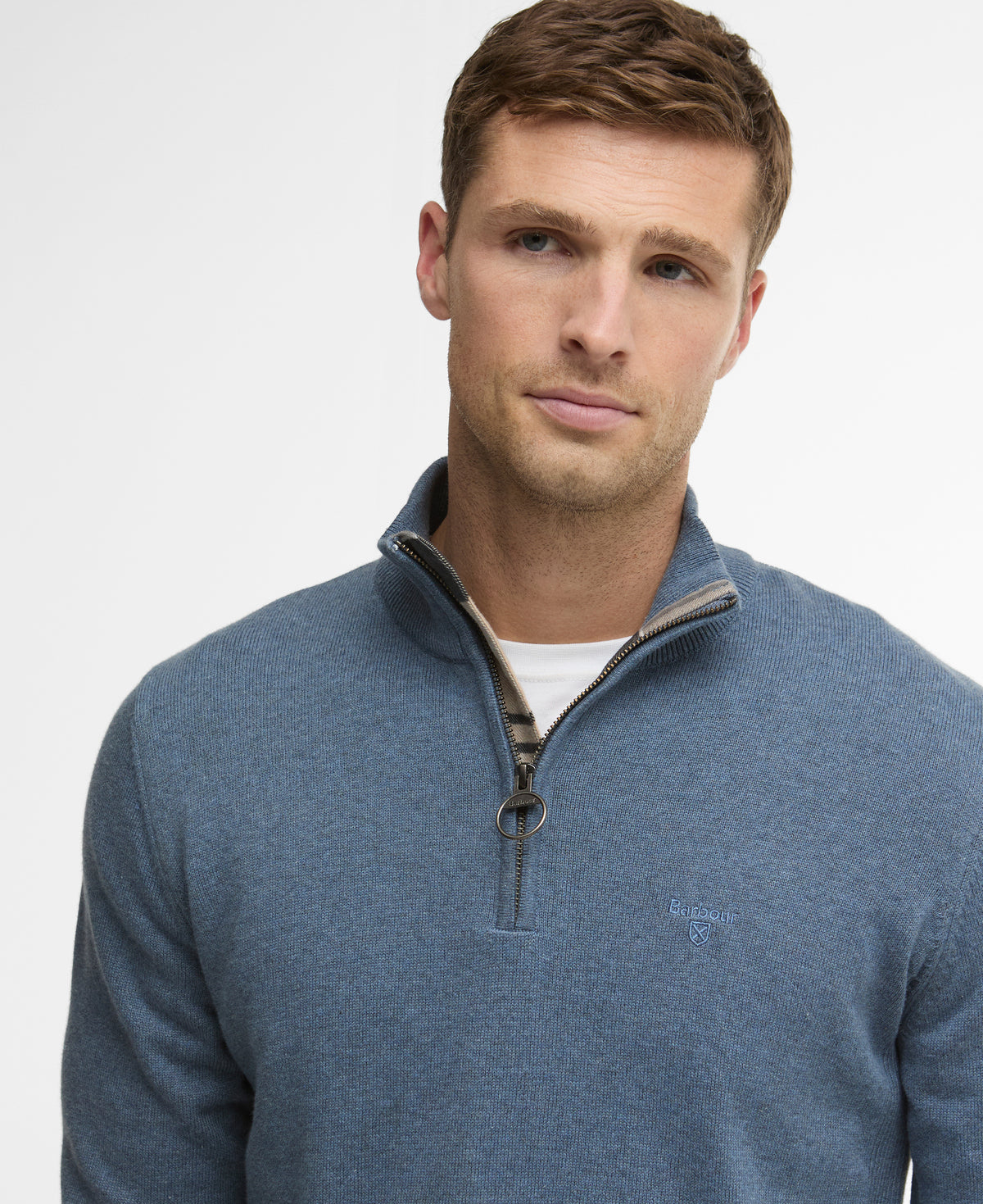 Barbour Cotton Half Zip Knitted Jumper - Dusk Blue