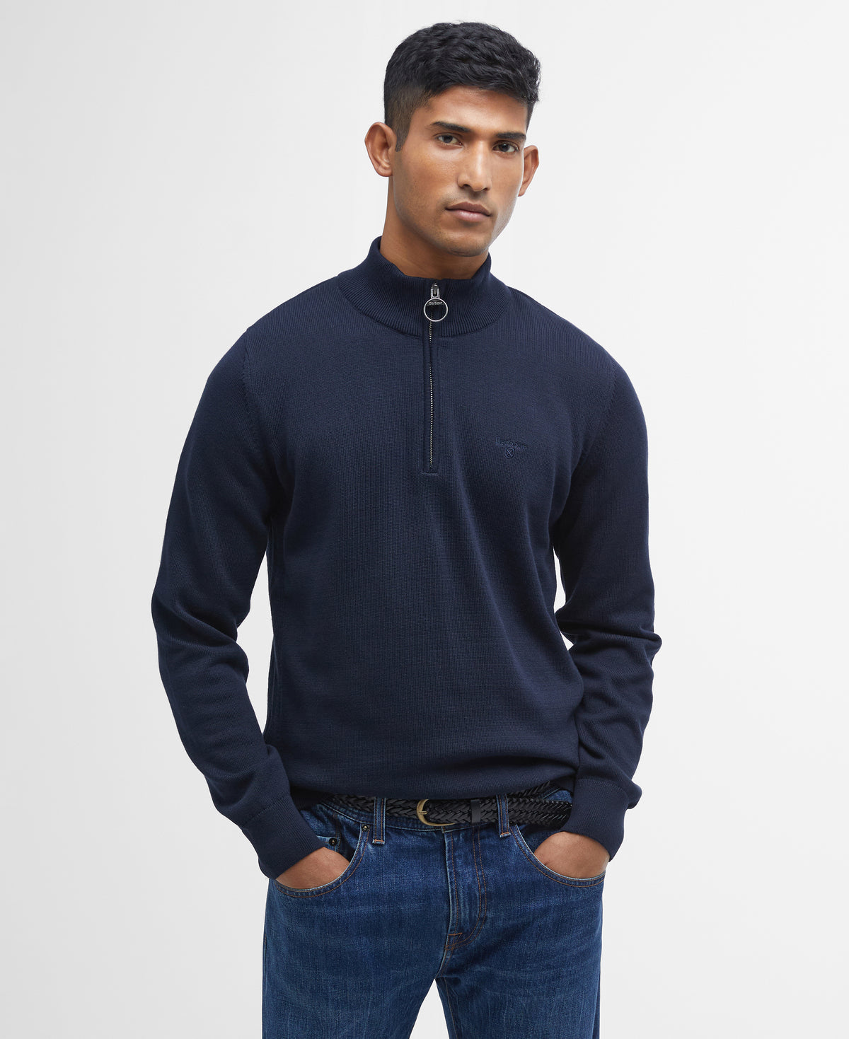 Barbour Cotton Quarter Zip Knit - Navy