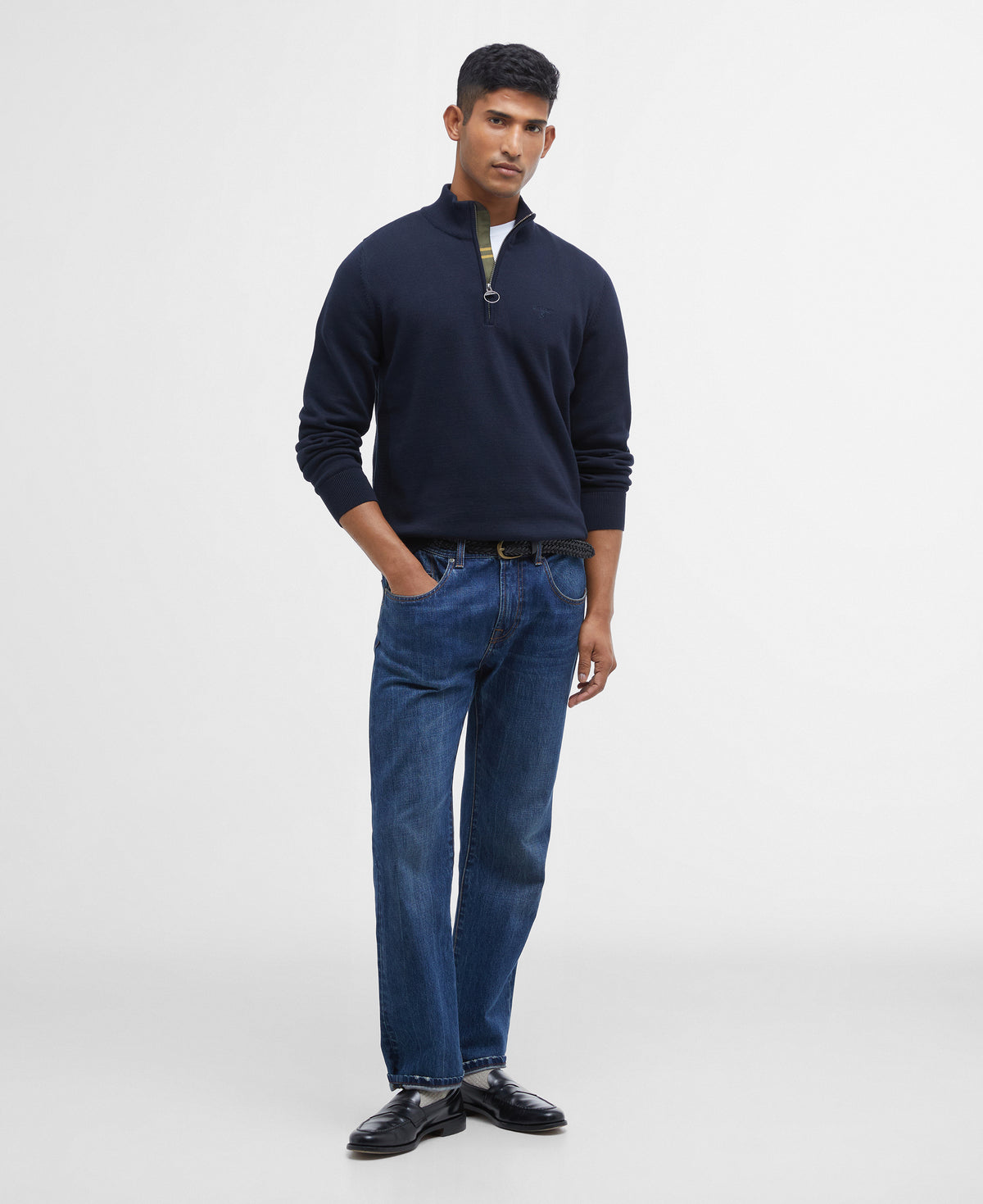 Barbour Cotton Quarter Zip Knit - Navy