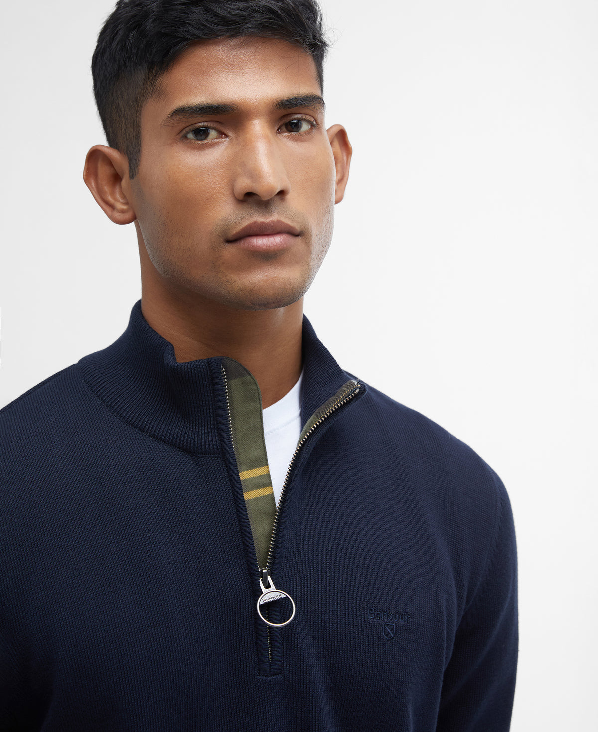Barbour Cotton Quarter Zip Knit - Navy