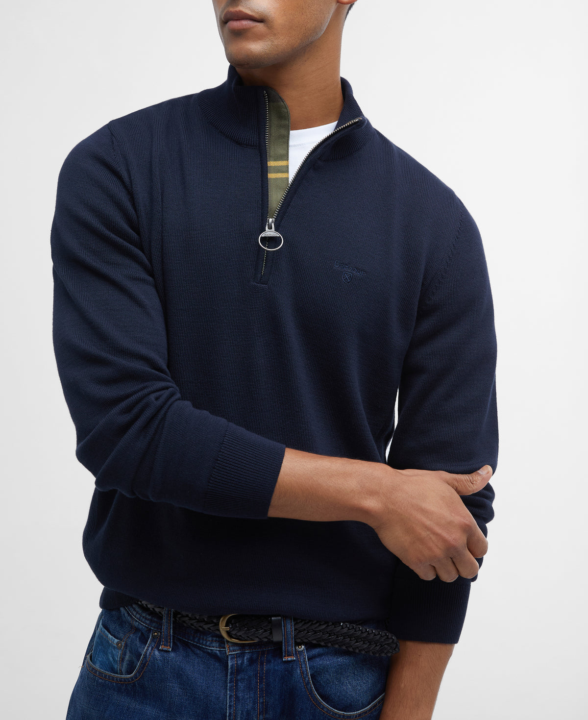 Barbour Cotton Quarter Zip Knit - Navy