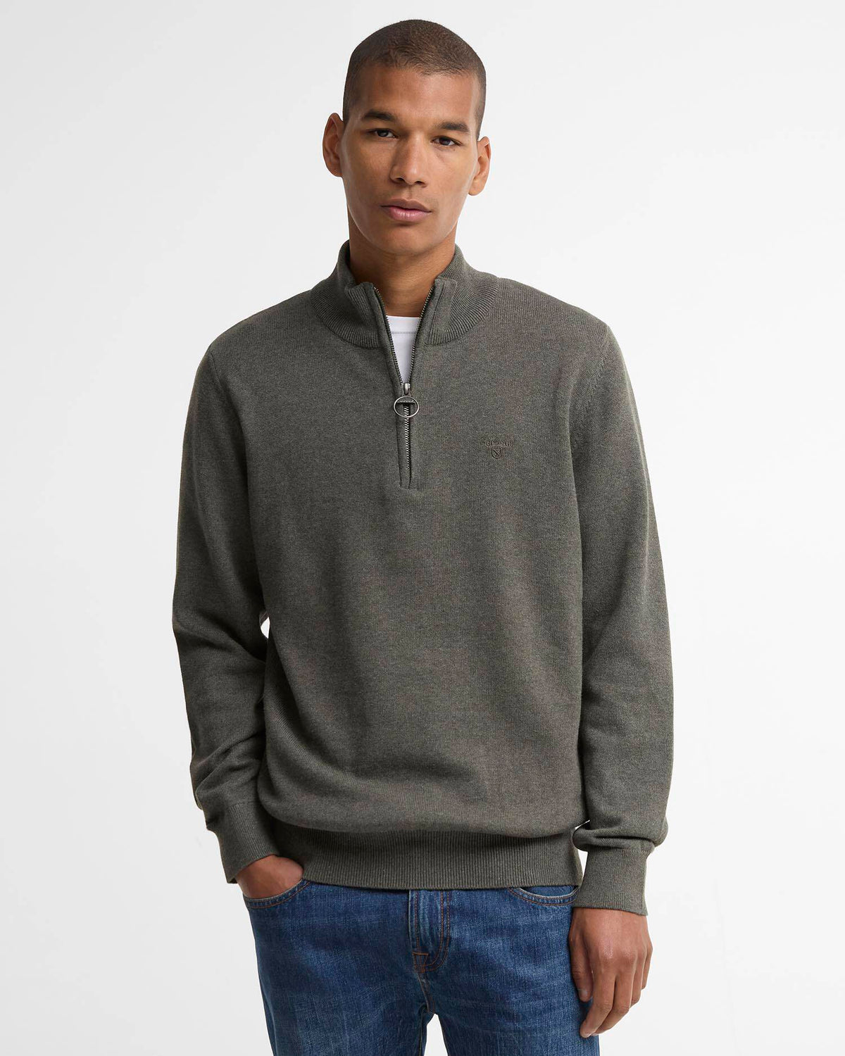 Barbour Cotton Quarter-Zip Jumper - Olive