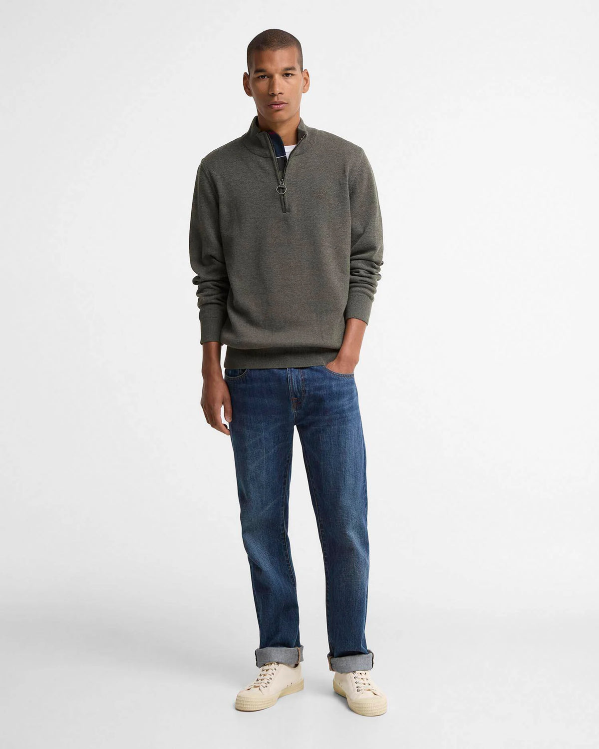 Barbour Cotton Quarter-Zip Jumper - Olive