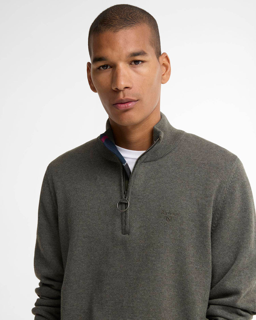 Barbour Cotton Quarter-Zip Jumper - Olive