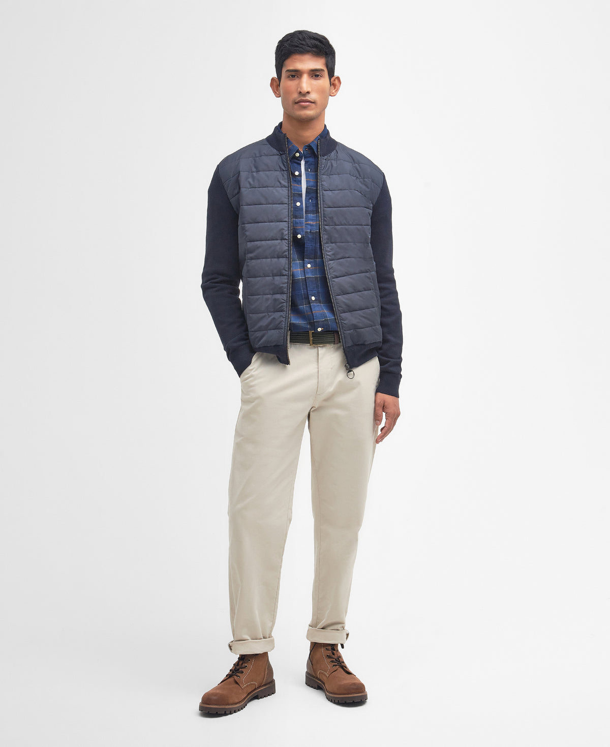 Barbour Essential Carn Baffle Zip Through Knitted Jumper - Navy