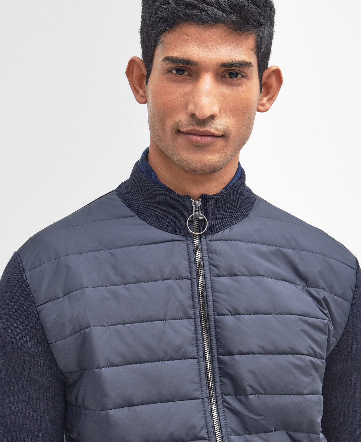 Barbour Essential Carn Baffle Zip Through Knitted Jumper - Navy