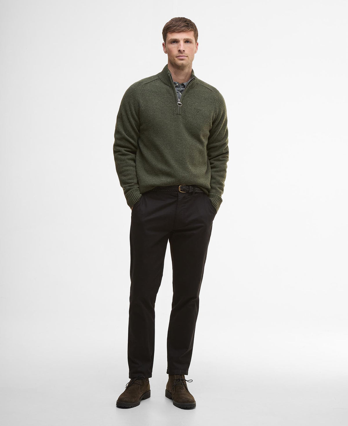 Barbour Grangetown Half Zip Knitted Jumper - Olive