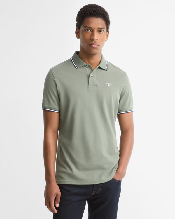 Barbour Fielding Polo with Tipped Collar and Sleeve - Agave Green
