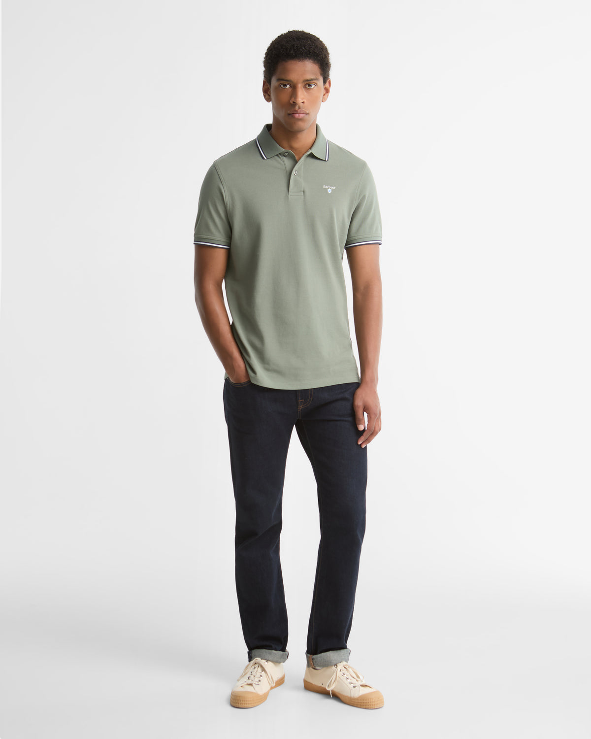 Barbour Fielding Polo with Tipped Collar and Sleeve - Agave Green
