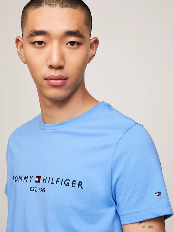 Tommy Hilfiger Logo Embroidery Slim Fit T-Shirt - Blue