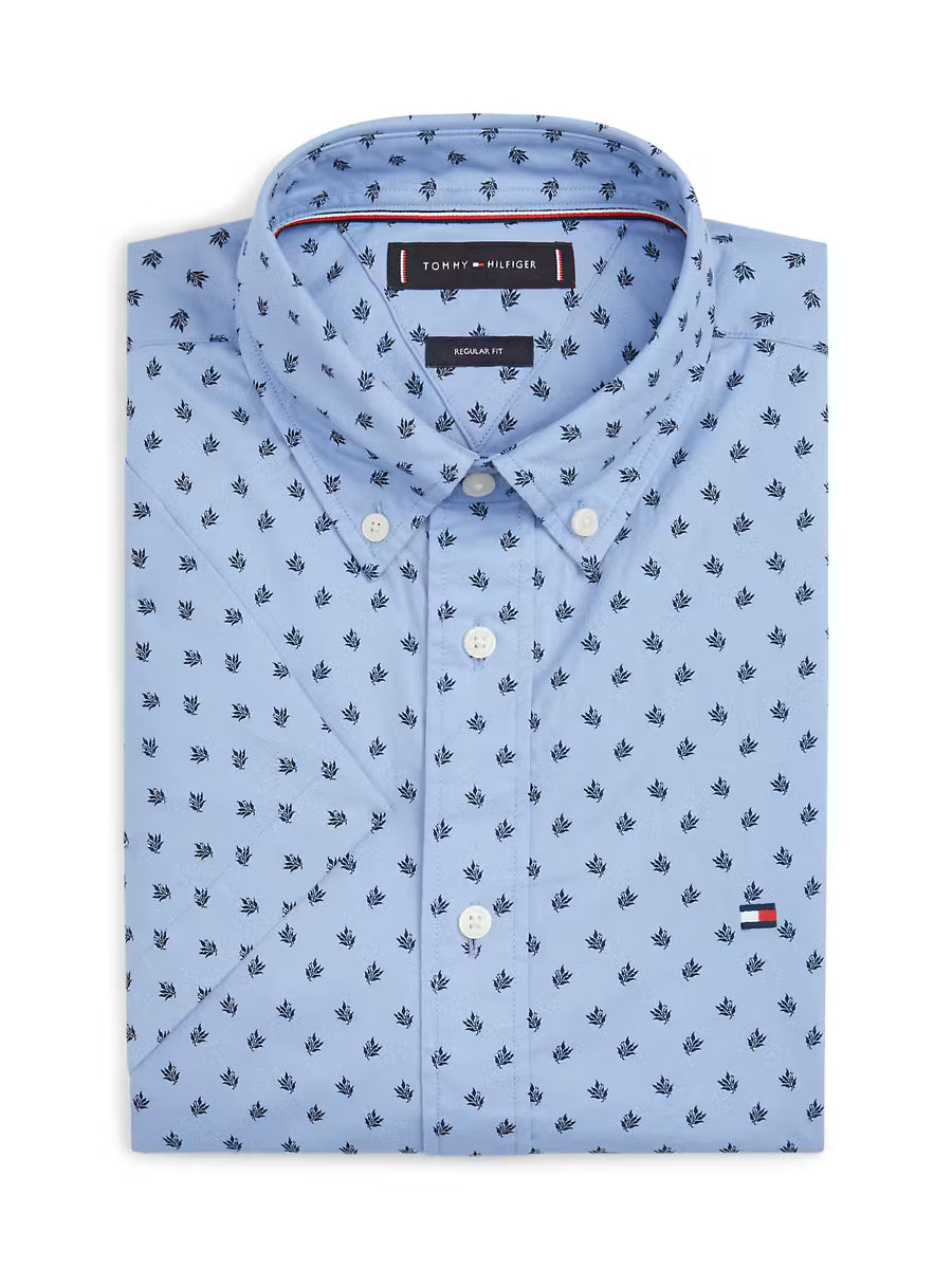 Tommy Hilfiger Flex Poplin Print Short-Sleeve Shirt – Blue