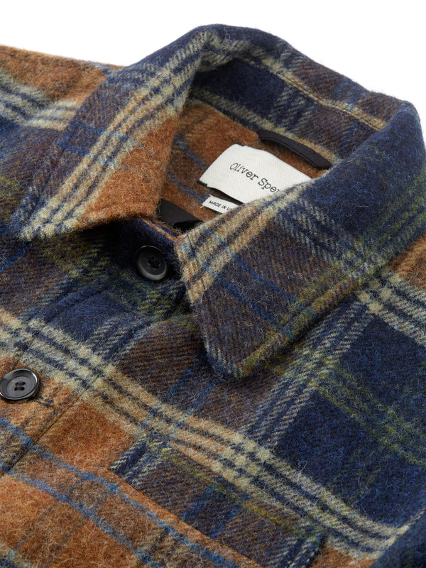 Lambeth Checked Wool-Flannel Shirt Jacket Navy/Ginger