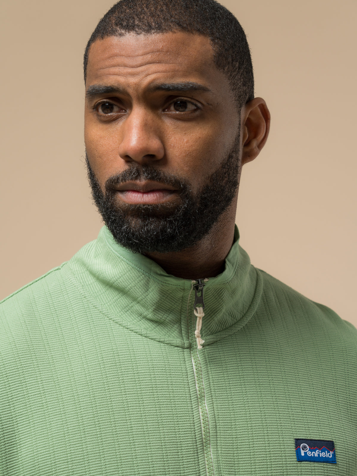 Penfield Textured Stripe Half Zip Funnel Neck Sweatshirt - Green