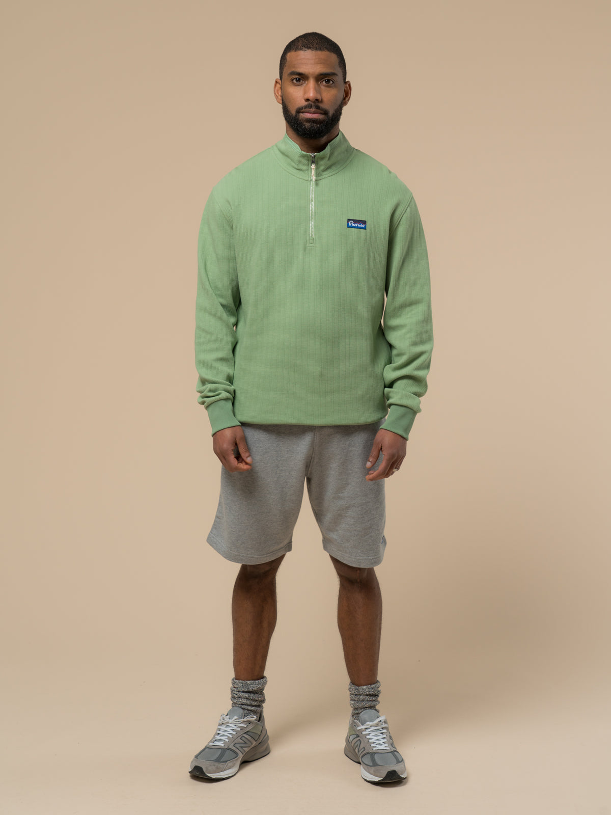 Penfield Textured Stripe Half Zip Funnel Neck Sweatshirt - Green