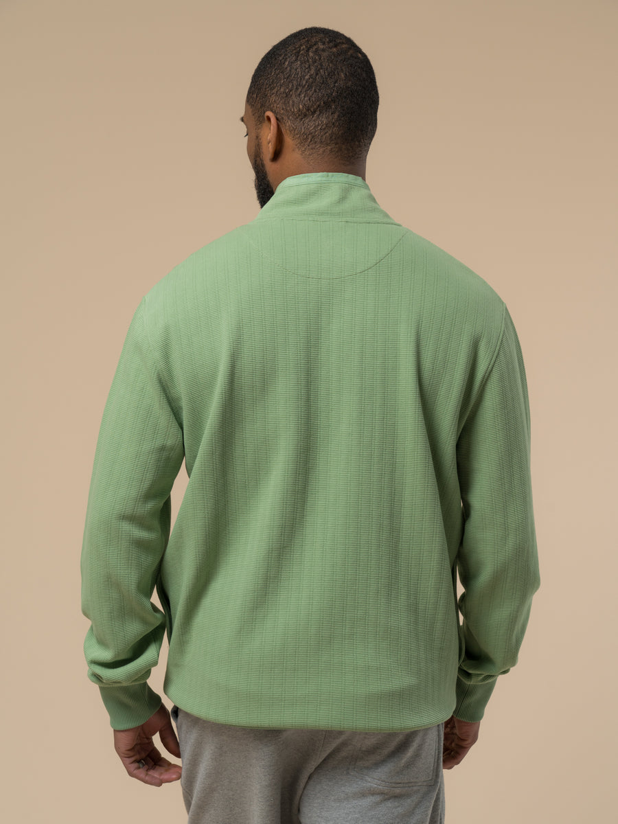 Penfield Textured Stripe Half Zip Funnel Neck Sweatshirt - Green