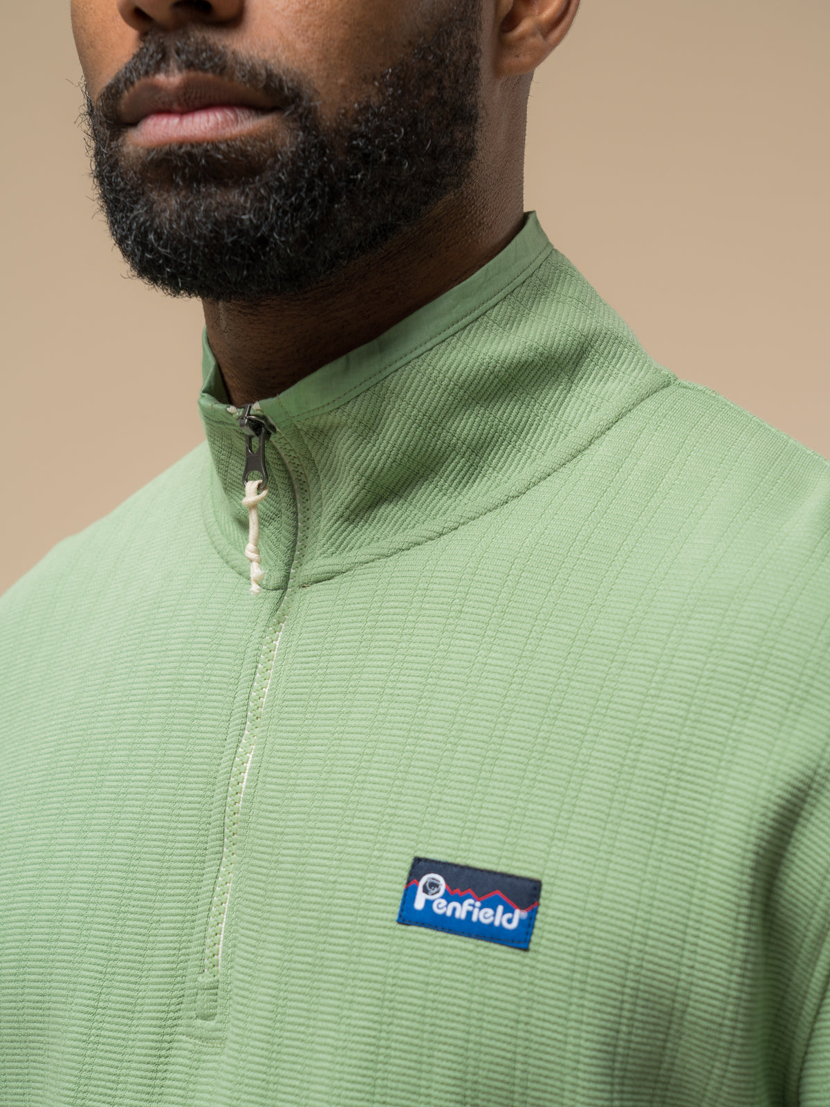 Penfield Textured Stripe Half Zip Funnel Neck Sweatshirt - Green