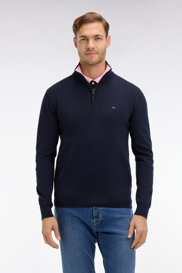 Eden Park Cotton Zip Neck Trucker Knit - Navy