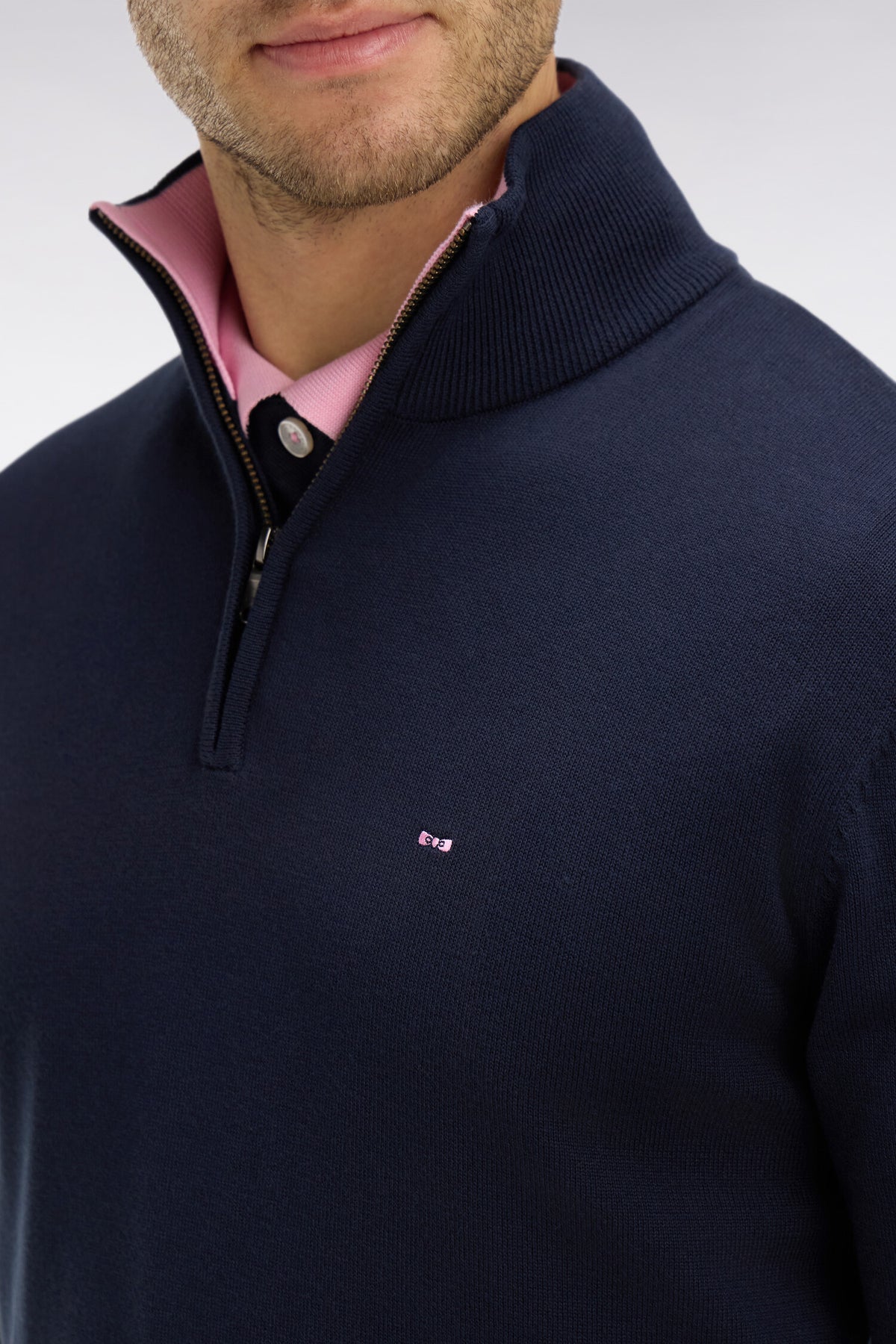 Eden Park Cotton Zip Neck Trucker Knit - Navy