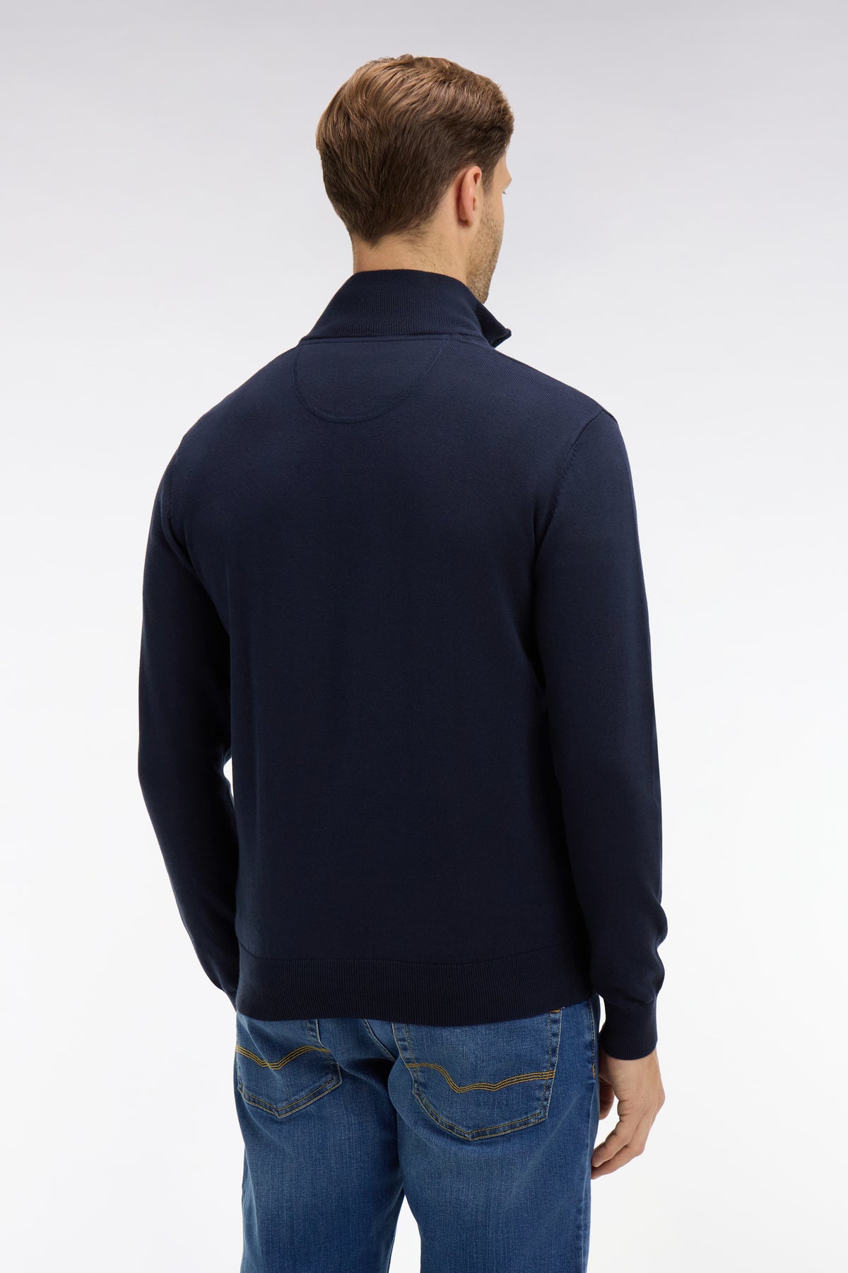 Eden Park Cotton Zip Neck Trucker Knit - Navy