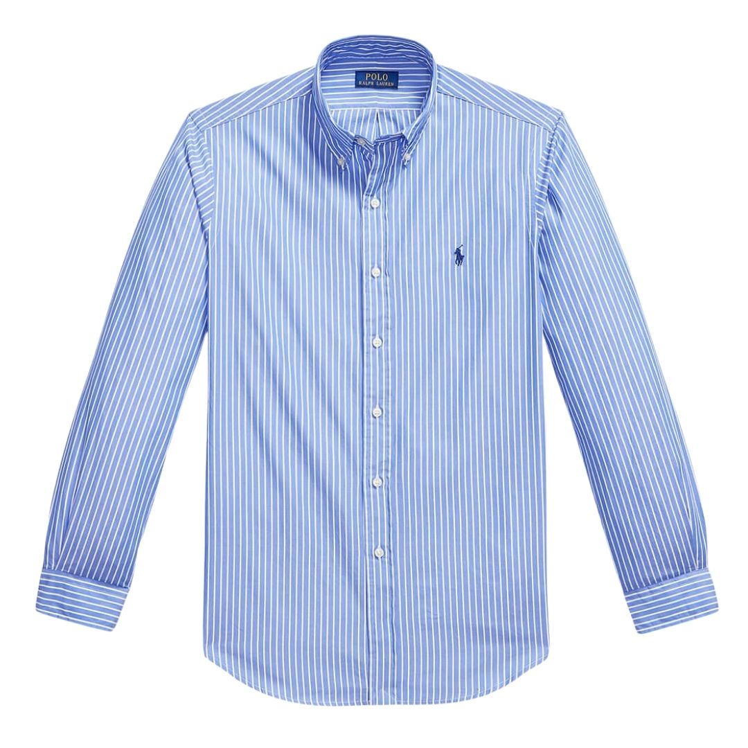 Polo Ralph Lauren Men's Custom Fit Striped Broadcloth Shirt - Med Blue/White
