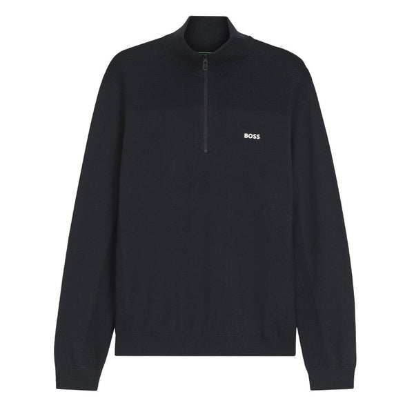 BOSS Green Virgin Wool-Blend Zip-Neck Sweater – Blue
