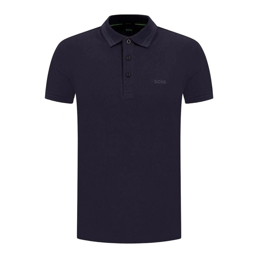 Boss Cotton piqué polo shirt with logo details - Navy