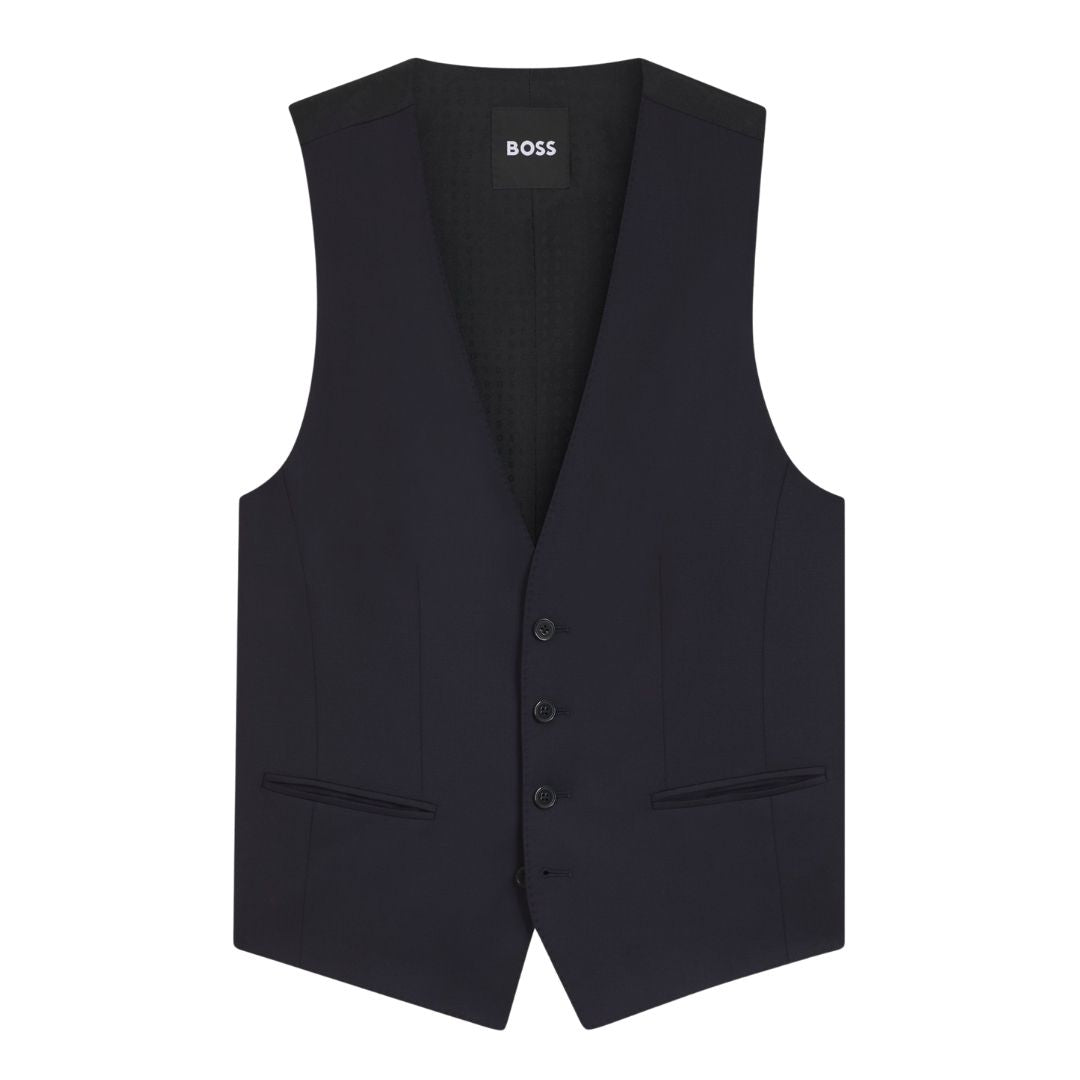 Boss Slim-fit waistcoat in virgin-wool serge - Blue