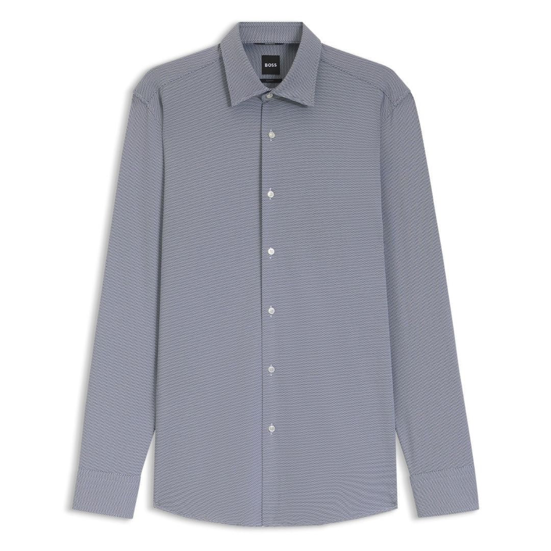 Boss Slim-fit shirt in structured performance-stretch fabric - Navy