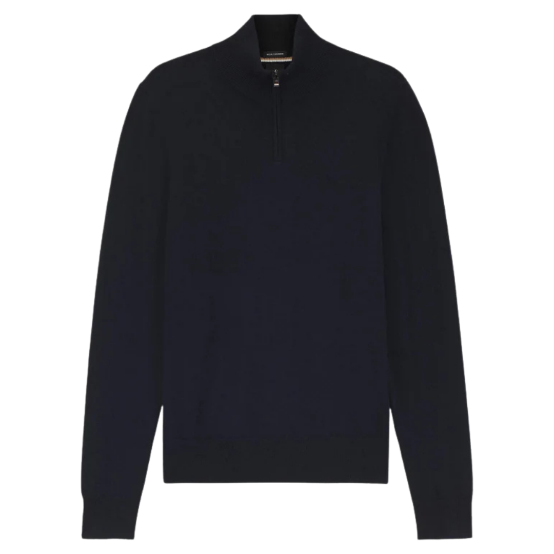 Boss Black Hemarlo Wool/Cashmere Mix Zip Neck - Navy Blue