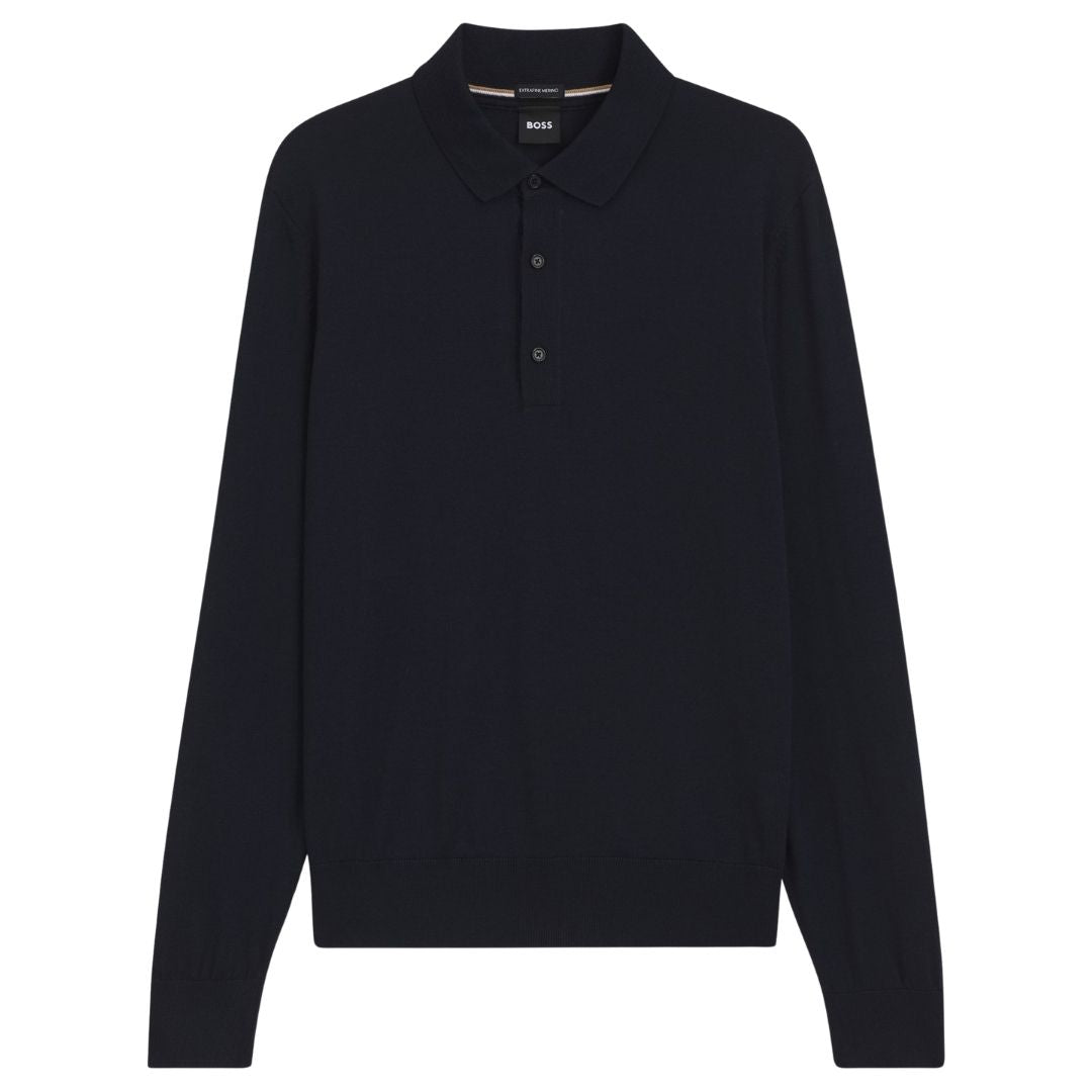 Boss Black H-Lancione - Regular-fit knit polo in merino wool Dk Blue