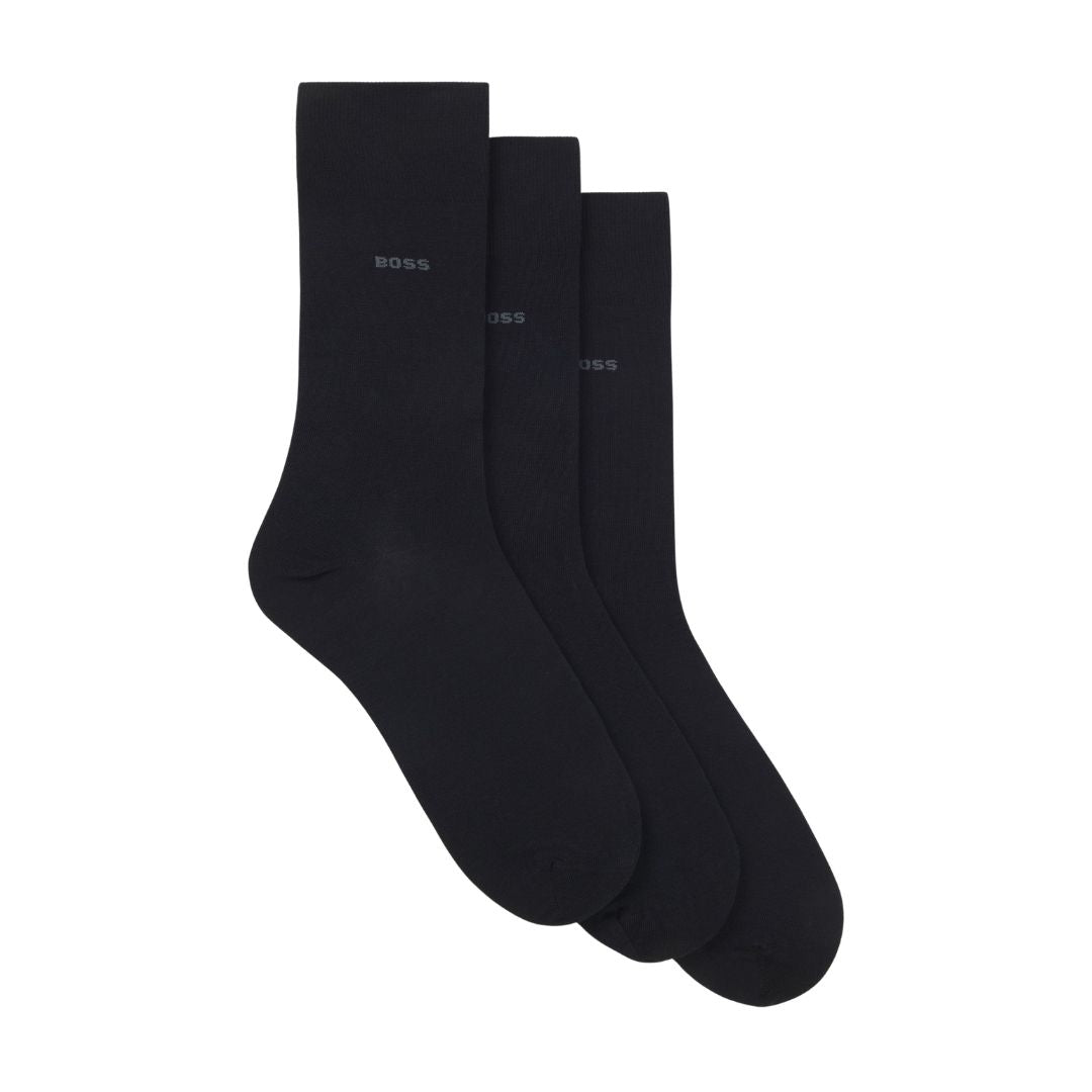 Boss Three-pack of regular-length socks in stretch fabric - Blue