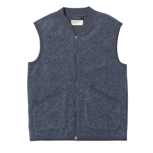 Universal Works Slate Blue Wool Fleece Zip Waistcoat - Blue