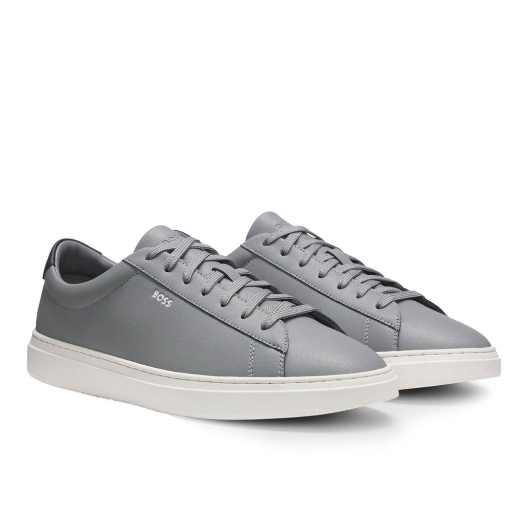 Boss Cupsole trainers in leather with signature-stripe stitching - Grey