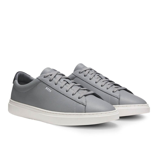 Boss Cupsole trainers in leather with signature-stripe stitching - Grey