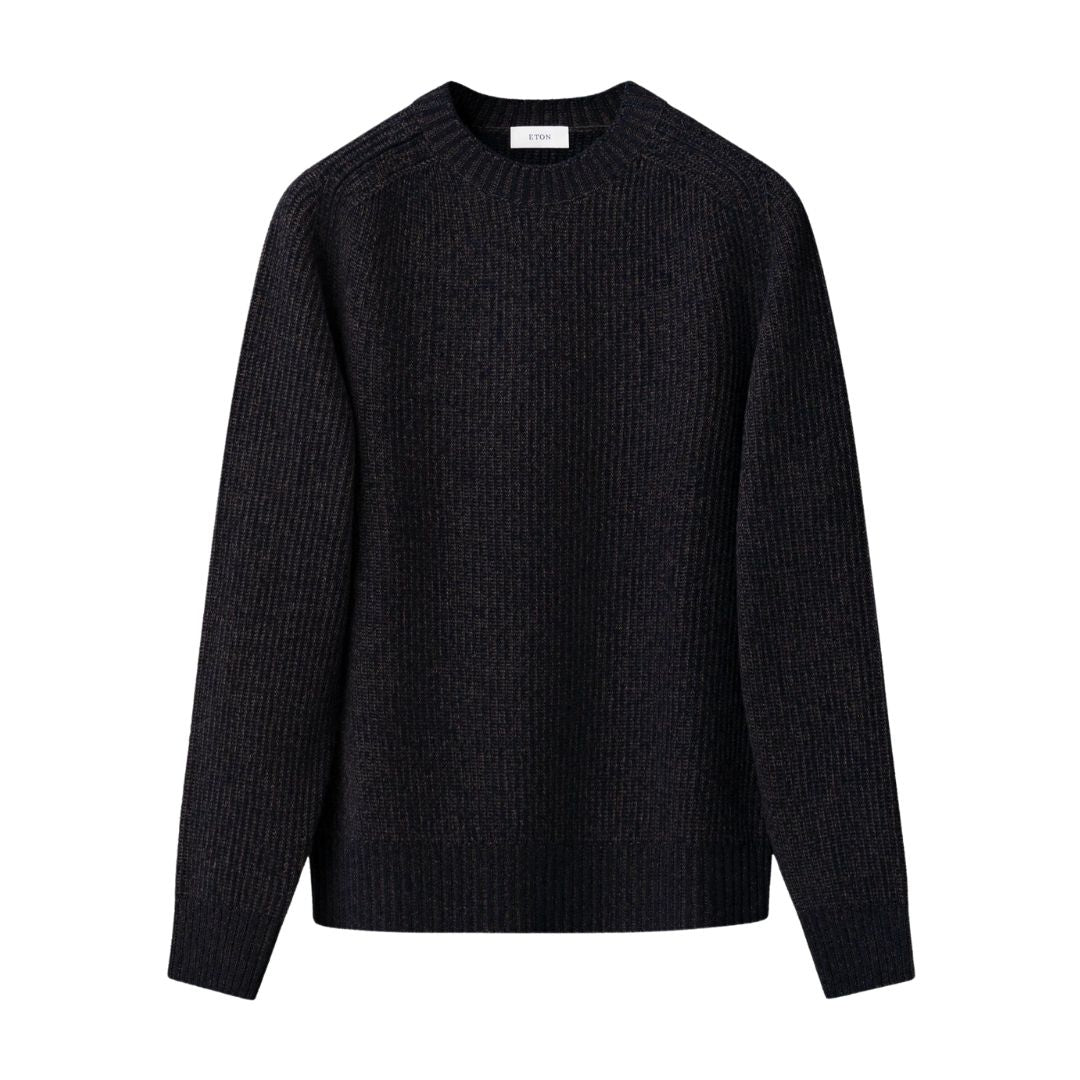 Eton Navy blue Wool Cashmere Mouliné Crew Neck - Navy