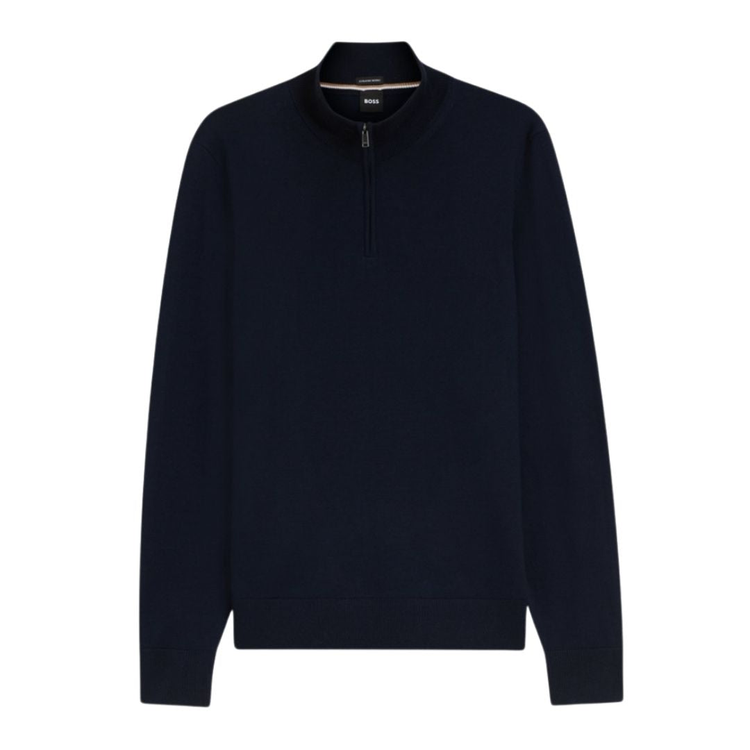 Boss Black H-Ebenji Merino Zip Neck Sweater - Blue