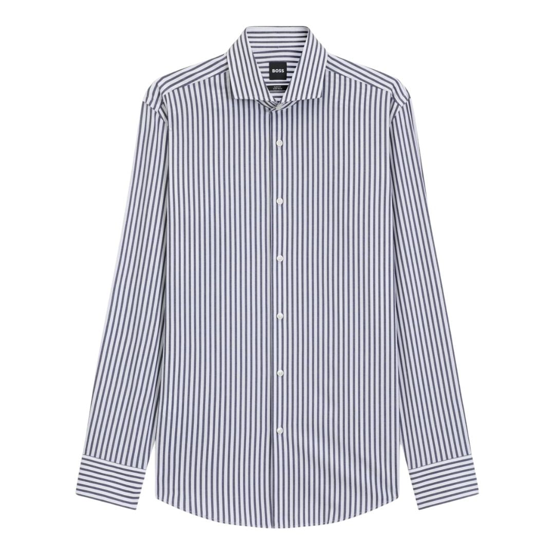 Boss Slim-fit shirt in easy-iron striped stretch cotton - Blue