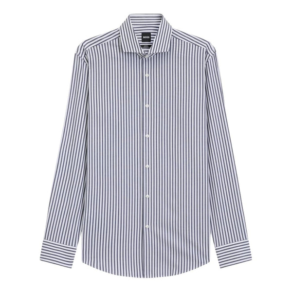 Boss Slim-fit shirt in easy-iron striped stretch cotton - Blue