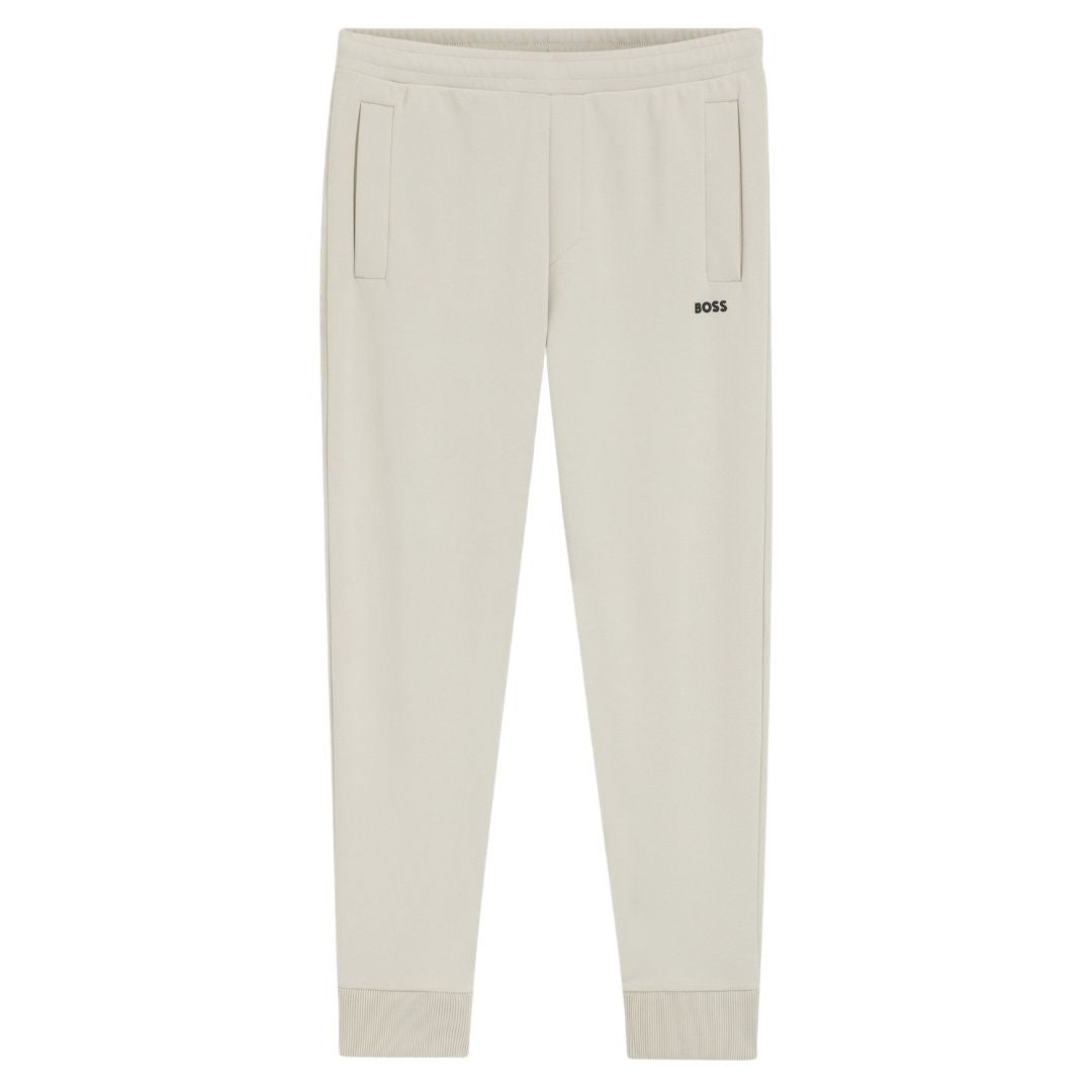 Boss Green Cotton-Blend Track Pants with Embroidered Logo - White
