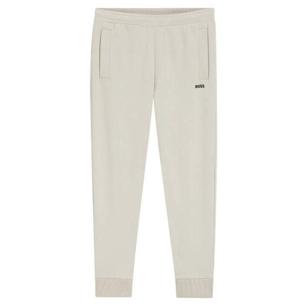 Boss Green Cotton-Blend Track Pants with Embroidered Logo - White
