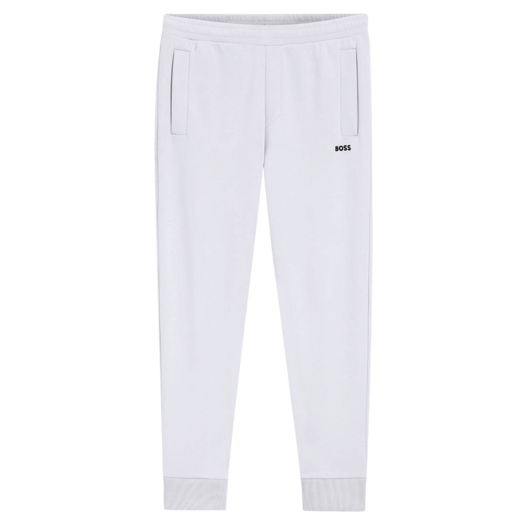 Boss Green Cotton-Blend Track Pants with Embroidered Logo - White