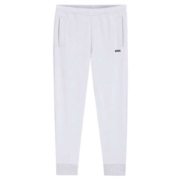 Boss Green Cotton-Blend Track Pants with Embroidered Logo - White