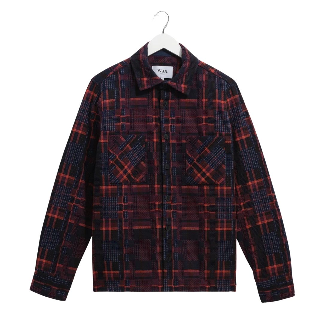Wax London Whiting Overshirt Glitch Check - Burgundy