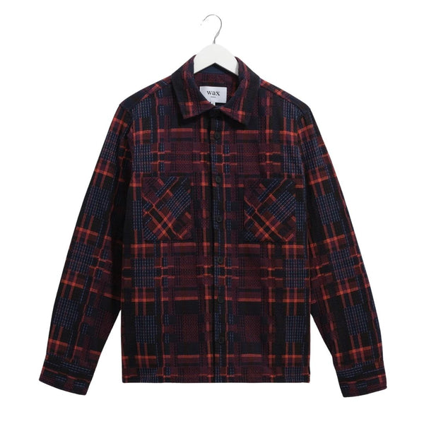 Wax London Whiting Overshirt Glitch Check - Burgundy