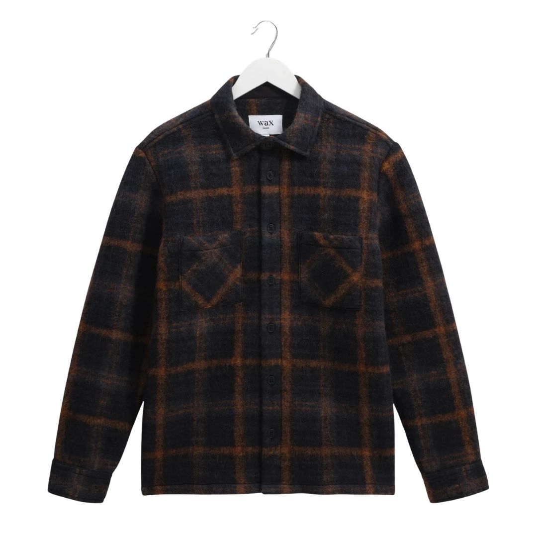 Wax London Whiting Overshirt Drawn Check Teal/Orange