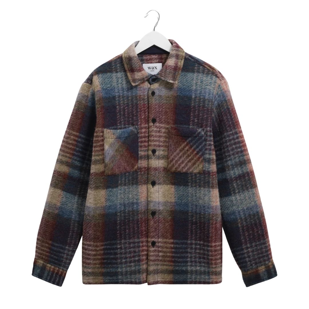 Wax London Whiting Overshirt Wool Blend Check Blue/Multi