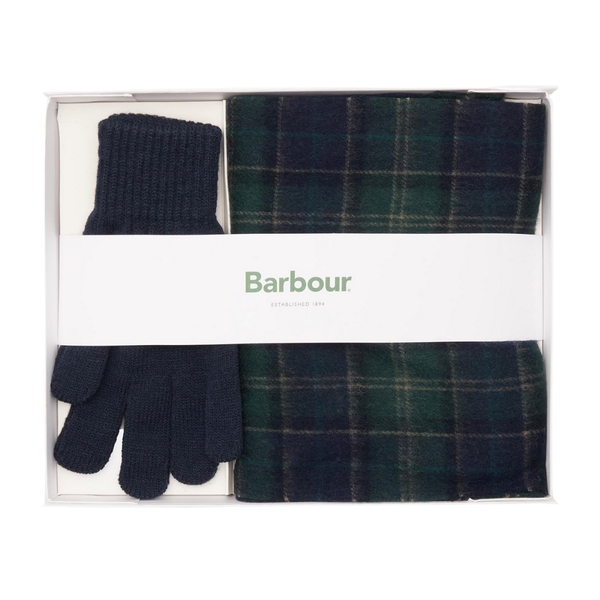 Barbour Tartan Scarf & Glove Gift Set - Navy / Green