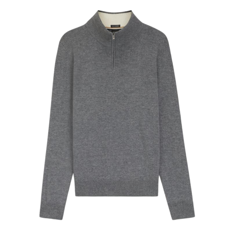 BOSS Black H-Hemarlo Wool-Cashmere Zip-Neck – Grey